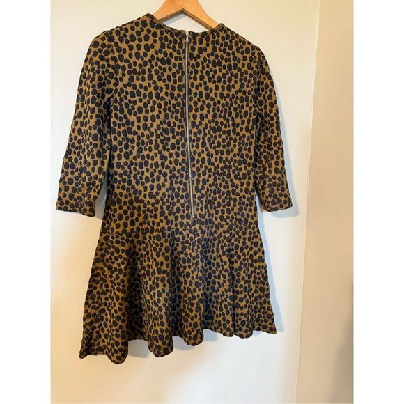 Ann Taylor Loft Size S Animal Print Drop Waist Mini Dress Brown Black Spot Flare - Picture 13 of 16